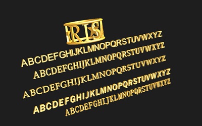 ゴールドで表現されたネームリングの3Dレンダリング画像